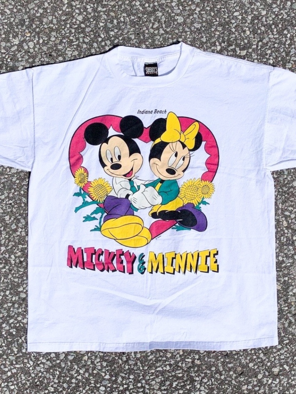 Vtg Mickey Minnie Mouse Sunflower Indiana Beach Tee Sherry’s Best O/S